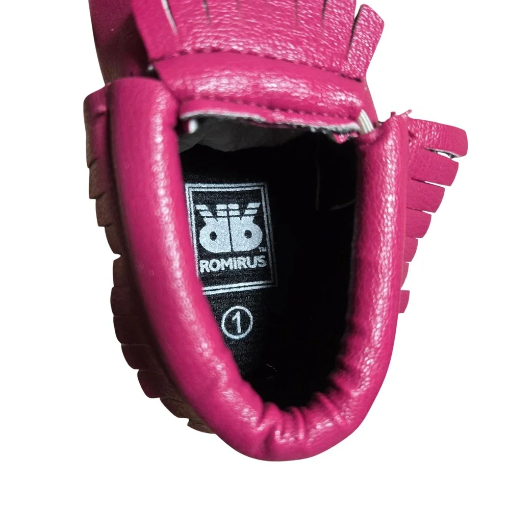 Romirus Baby‎ Moccasins Toddler Shoes Fuchsia Pink Magenta Fringe Size 1 Kidcore